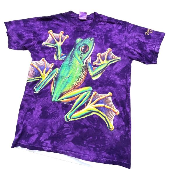 Rainforest Cafe Tree Frog Men's Purple Tie Dye 90s Vintage T Shirt - M - Picture 1 of 12
